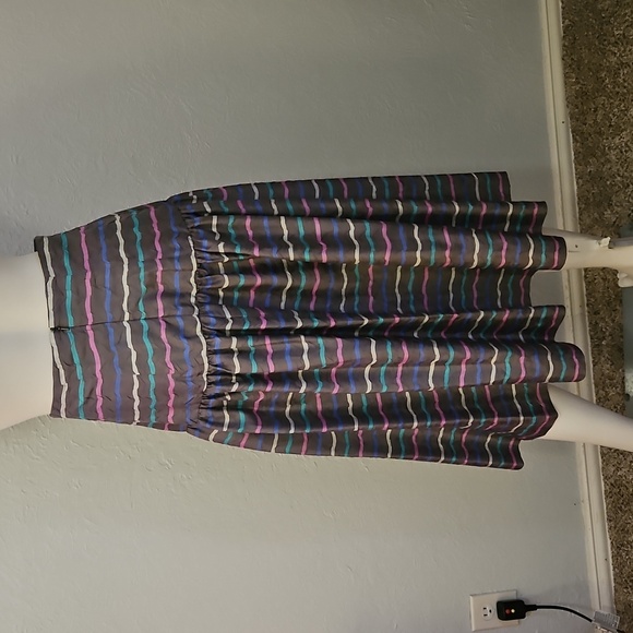 Vtg COLOURS 1980s Power Pastel Striped Drop Waist Skirt Bow Top Set - Picture 11 of 16